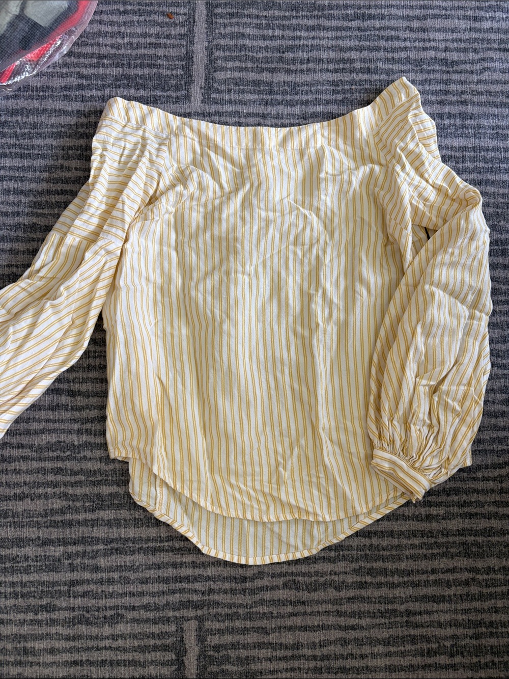 Maeve Striped Off-Shoulder Long Sleeve Blouse in Yellow and White